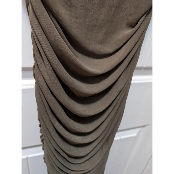 Women's Revamped Olive Green Mesh Bodycon Ruched Maxi Slimming Dress Size 2 - Picture 2 of 9